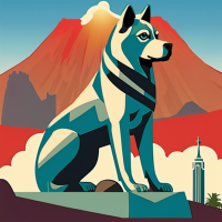  Poster of a Siberian Husky, with the Statue oPoster of a Pug, with the Christ the Redeemer statue in Rio de Janeiro as a backdrop, in the style of Milton Glaser.f Liberty as a backdrop, in the style of Milton Glaser.
