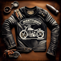 Craft a t-shirt with a vintage motorcycle and leather jacket.